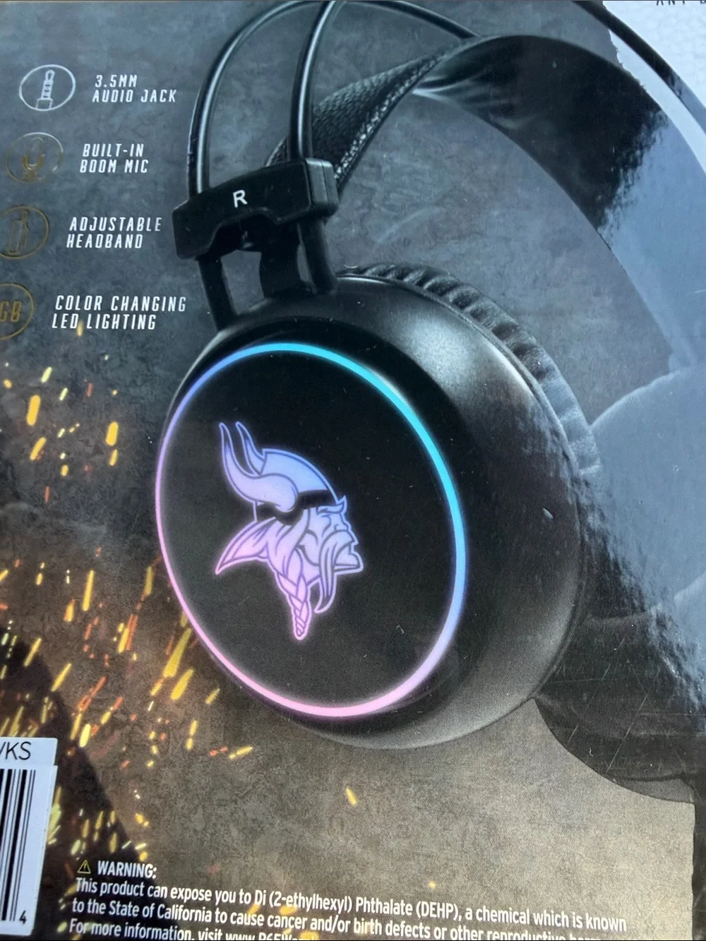 SOAR NFL MN Vikings Soar Black Over-Ear Gaming Headset with Stand